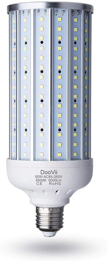 50 Watt LED Corn Lamp,5000 Lumen 350 Watt Equivalent 6500K,Cool Daylight White LED Street & Area Light,E26/E27 Medium Base,for Garage Factory Warehouse High Bay Barn and More