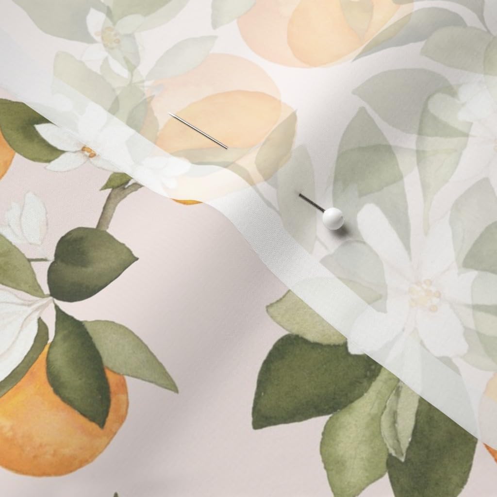 Spoonflower Fabric - Orange Blossom Pink Oranges Blossoms Spring Fruit Summer Citrus Printed on Chiffon Fabric by The Yard - Sewing Fashion Apparel Dresses Home Decor