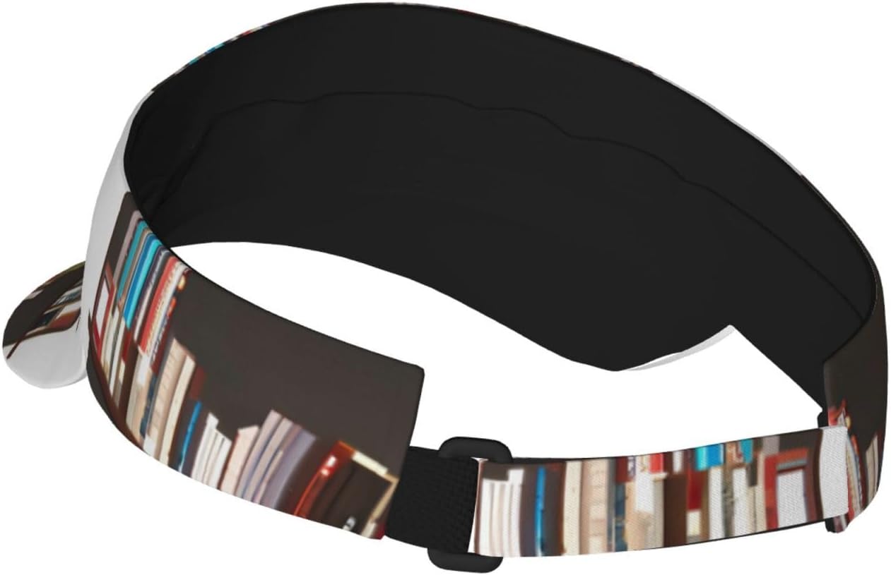 Library Bookcase Print Sports Sun Visor Men Women Lightweight Cooling Stretchy Visor Hat for Running, Tennis, Golf Black