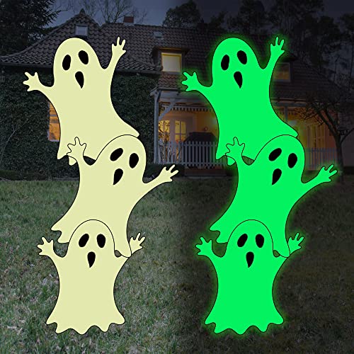 Halloween Exterieur Décorations Silhouette de Fantômes Coquins Signes pour Pelouse, JRISBO Effrayant Décor de Jardin Grand Panneau avec Piquets Matériel Imperméable Cover