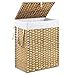 DUMOS Woven Laundry Basket with Lid, 90L Large Capacity Hamper, Removable & Machine-Washable Liner, Foldable Rattan Clothes Hamper, Sturdy Steel Frame, Odor Control, Goose Yellow