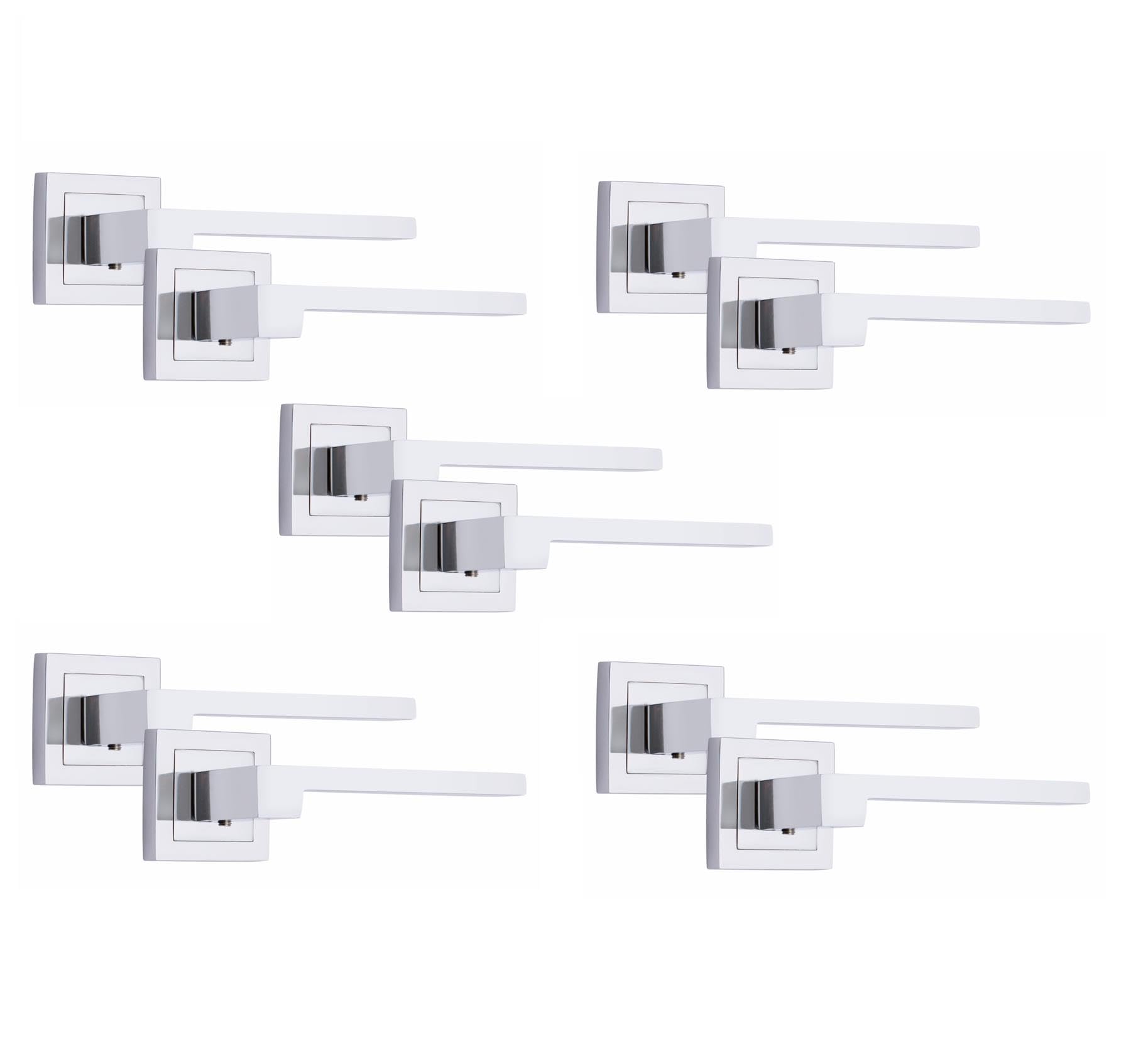 Golden Grace Zeta Door Handles on Square Rose, Polished Chrome, 5 Pairs
