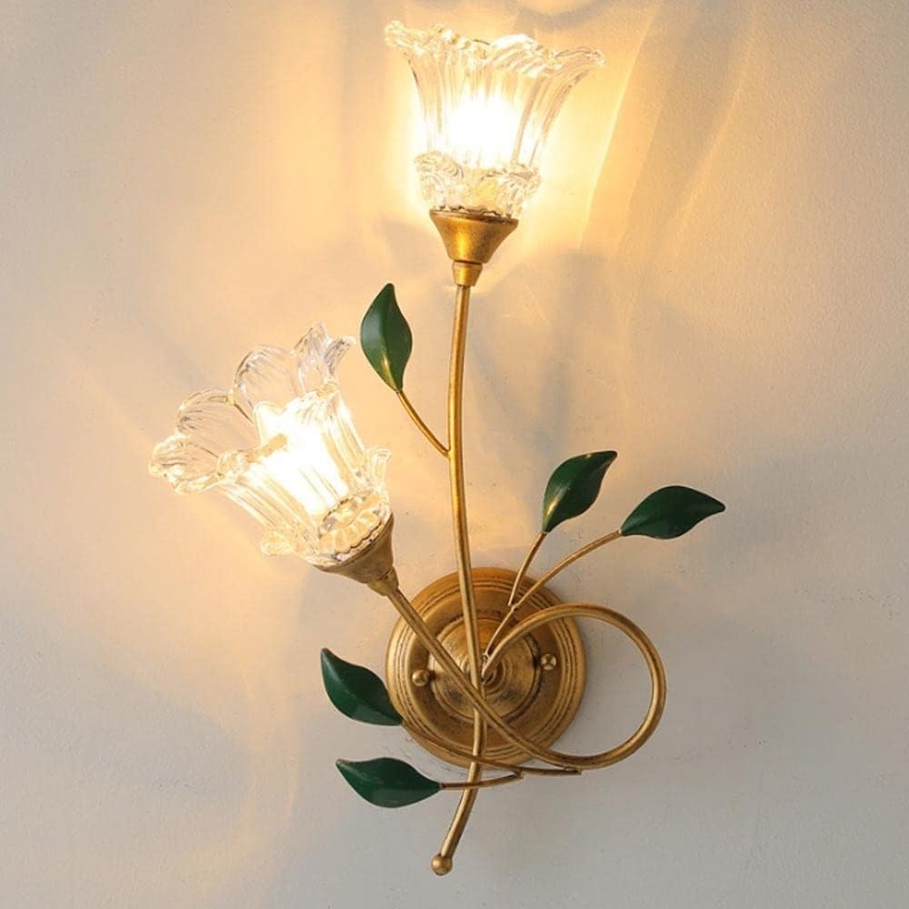 CWCQGH Wall Lamps Sconces Modern Golden Flower Bedside Reading Lights Copper Corridor Mounted Lighting with Glass,D