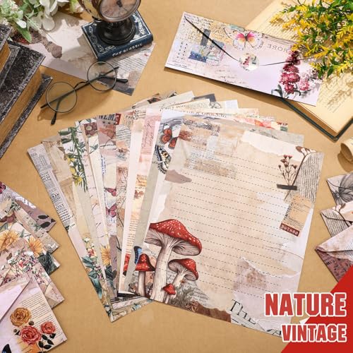 Image of TaoBary 160 Pcs Nature Vintage Stationery Paper and Envelopes Set | 8.5 x 11 '' Letter Writing Kit, 50 Double Sided Stationery Writing Papers 50 Matching Envelopes 60 Round Dot Sticker