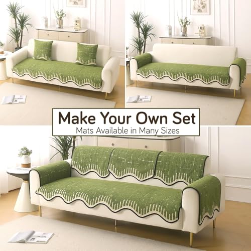 Image of HOKIPO Premium Supple Soft Wavy Sofa Cover Mat with Curve for 1 /2 /3 Seater and L Shape Sofa. Make Your Own Sofa Cover Set, Mat Length 90(D) x 150(L) cm, Green (NEW-AR-5975-GRN)