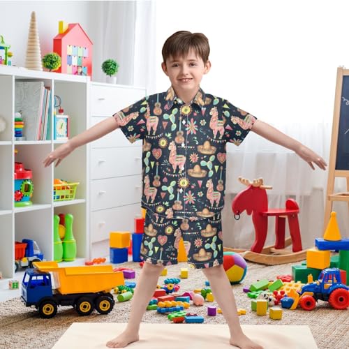 Image of visesunny Funny Boy's 2 Pieces Shirt and Short Set Casual Shirts Short Sleeve Beach Shorts Summer Outfits for 3-10 Years Kids