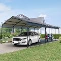 IMagacFun 13 × 26.5 FT Carport, Metal Heavy Duty Carport Canopy with Galvanized Steel Roof and Frame, Large Garage with Fixed Inclined Square Tube Supports for Driveway Car, Truck Black