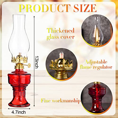 Image of 2 Pcs Chamber Oil Lamps for Indoor Use Vintage Kerosene Lamp Rustic Hurricane Kerosene Lantern with Adjustable Fire Wick Lighting Oil Lantern for Home Emergency Lighting, 13'' High(Red)