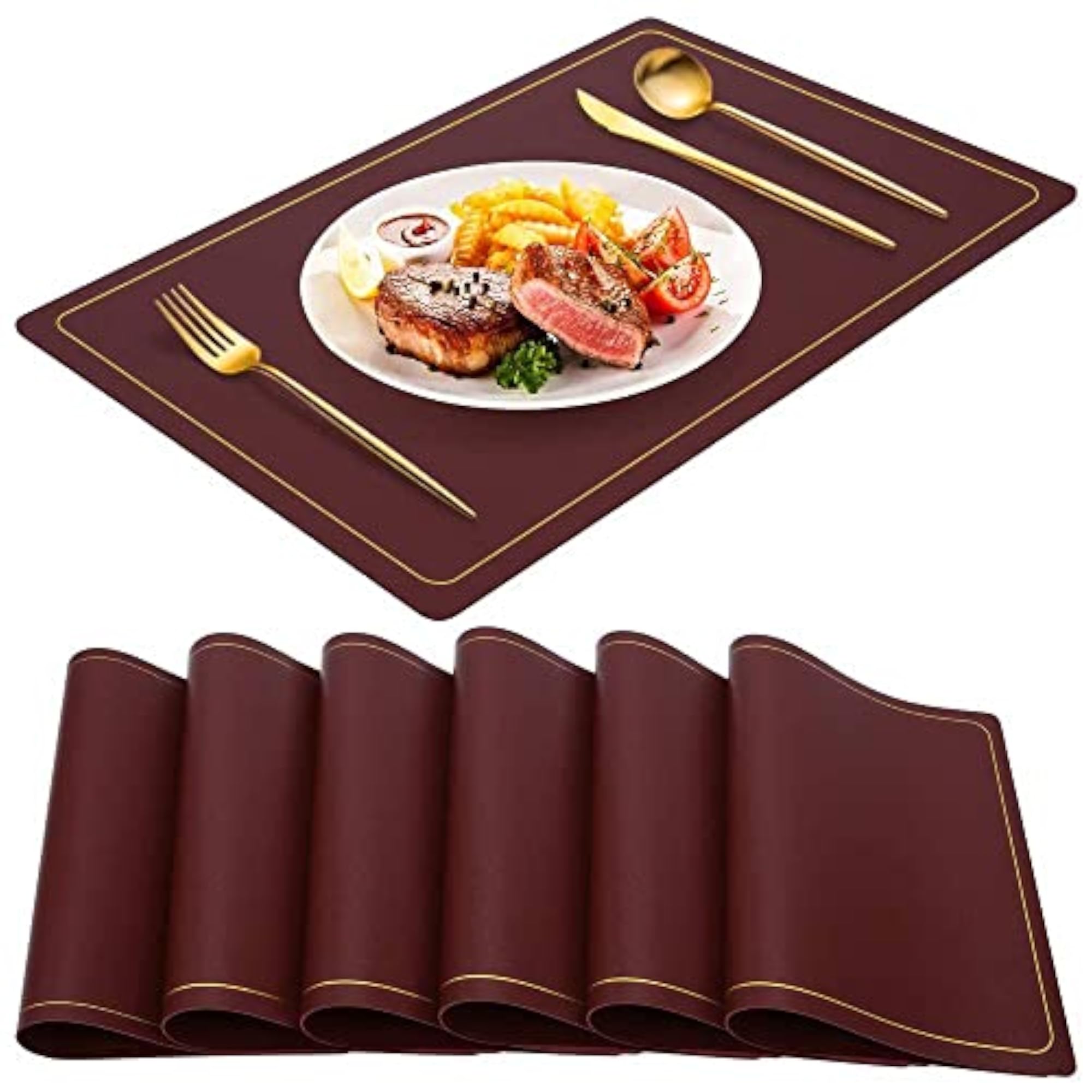 Elegant Leather Placemats, Waterproof and Washable