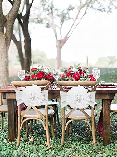 Sfn 2 Pcs White Flower Chair Sashes Chair Spandex Bands Bows Tie For Wedding Banquet Birthday Party Events Hotel Decoration #TOP3