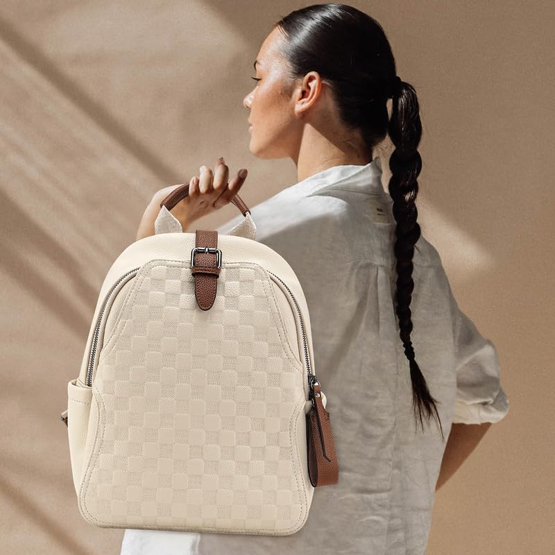 Small Backpack Purse for Women Cute PU Leather Backpack Plaid Backpack for Women Travel & Work Black