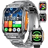 HIRREO 1000mAh Smartwatch Uomo, 2.01″ Orologio Smart Watch con Chiamata Bluetooth,Torcia LED Militare Orologio Fitness, 100+ Modalità Sportive,Sonno/Cardiofrequenzimetro, IP68, Android iOS, Nero