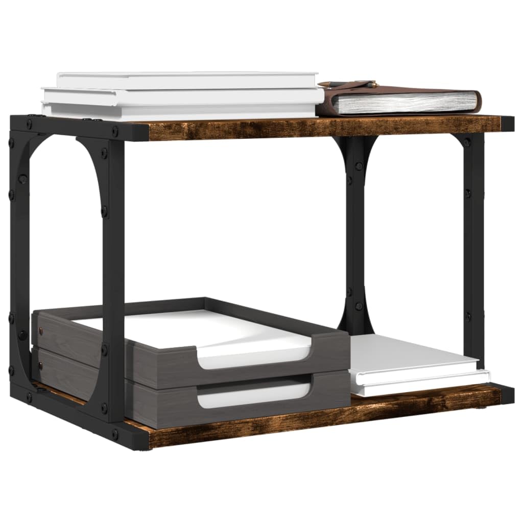 VidaXL Printer Stand With Wheels - Mobile Office Cart With Storage In Smoked Oak