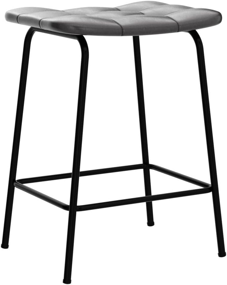 DUHOME 24” Square Tufted Counter Bar Stools Set of 2, Breathable Faux Leather Upholstered Barstool with Footrest, Backless Stool for Kitchen Counter Island Bar, Grey
