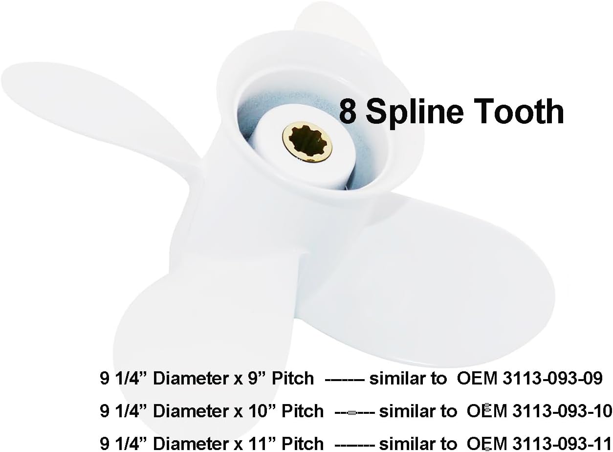 Outboard Prop 8 Tooth Spline 4 Blades Compatible with Yamaha Boat Engines 9.9HP F9.9 15HP F15 F15C F20, 2.50" Gearcase, White Aluminum Propeller, RH, Replace for Solas No.3113-093-09