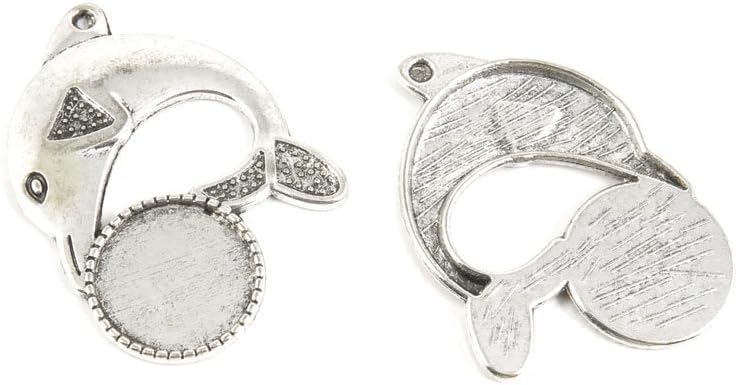 80 Pieces Antique Silver Tone Jewelry Making Charms O3OY4 Dolphin Cabochon Base Blank Pendant Ancient Findings Craft Supplies Bulk Lots