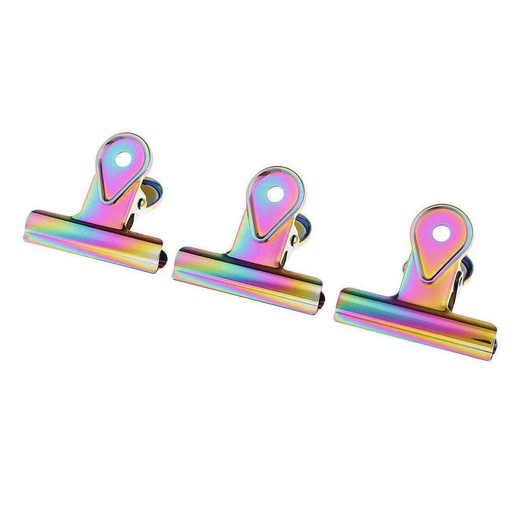 Büroklammern Foldback Clip Binder Clips, 3 Stück Clips Bunte Utility Büroklammern Metall Binderklammern Scharnierklammern for die Schulorganisation, 65 mm (Size : 65mm)