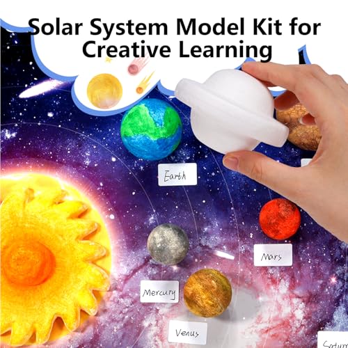 Pllieay Solar System Model Kit, 3D Solar System Kit with Display Board, 17 Foam Balls, 12 Color Pigments, Brushes, Palette, DIY Planets Model Toy for Kids School Science Projects