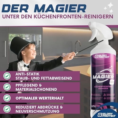 KÜCHEN-FRONTEN MAGIER MATT Küchen-Reiniger 750 ml | Professioneller Spezialreiniger für matte Küchenfronten, streifen- und schlierenfreie Oberflächen | Anti-Fingerprint