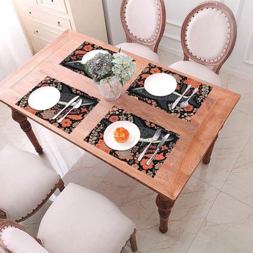 Sets de table tissés haut de gamme design noir et orange pour salle à manger - 4
