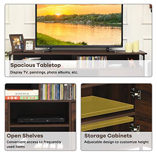 Tangkula Tv Stand For Tvs Up To 65", 58" Tv Console Table W/2 Side Cabinets & Adjustable Shelf, Cable Manage Holes, Industrial Entertainment Center Media Console Cabinet For Living Room (Walnut) #TOP6