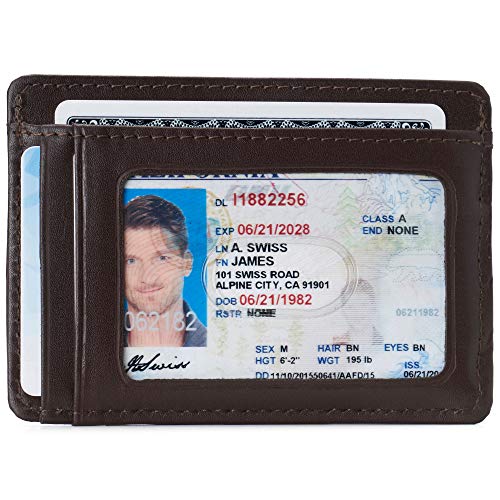 Image of Alpine Swiss RFID Dermot Money Clip Front Pocket Wallet For Men Leather York Collection Smooth Finish Brown
