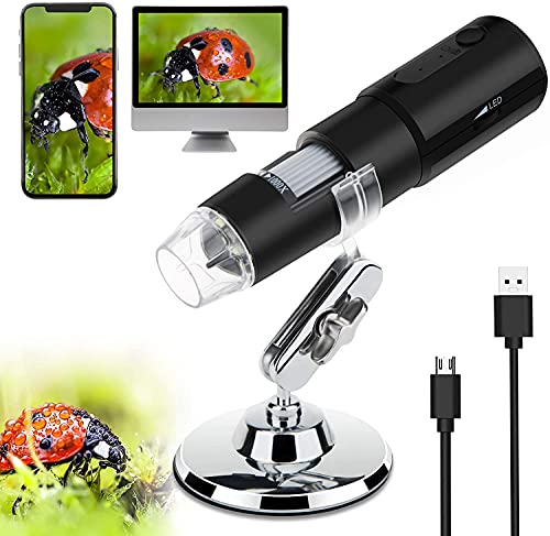 IPXOZO Wireless Digital Microscope,WiFi Handheld USB Microscope 50X to 1000X Zoom Magnification Endoscope Camera with Stand,8 LED Portable Mini Pocket Microscope Camera for Android iOS Phone/Tablet/PC