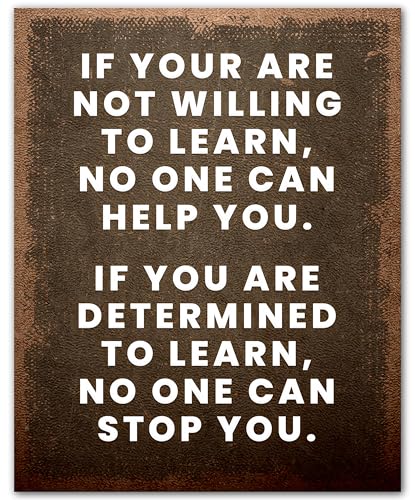 ZUKIY Willing to Learn Motivation Poster - 8x10 Unframed Inspirational Quote Print - Motivational Wall Art for Office Classroom Gym - Positive Perseverance Decor for Men Women Teens Entrepreneurs