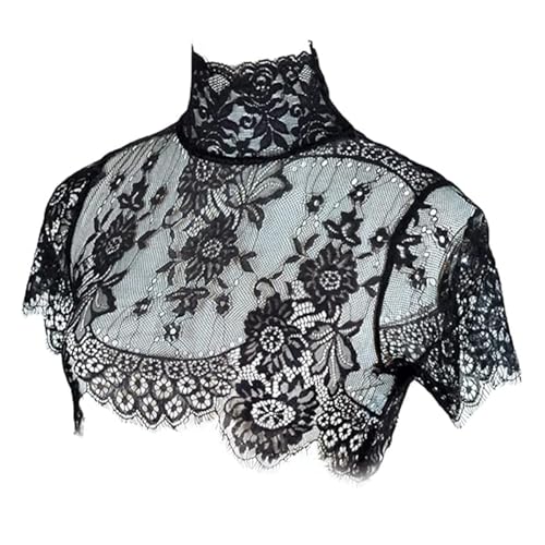 HomeSoGood False Collar Detachable Lace for Girls Neckline 13inch Black Flower Half Shirt Fake Neck Cover(Black)