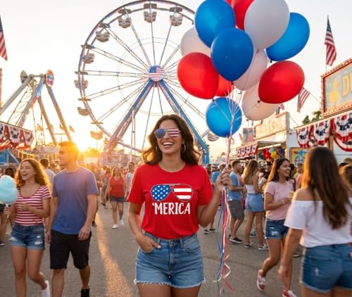 Image of ForHailey Women's 4th of July Patriotic Shirts Graphic Tees USA Shirt American Flag Short Sleeve Tunic Tops