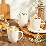 AntoKueh 16 oz Tasses à café en céramique blanche, paquet de 6 475ml Grande poignée tasses de porcelaine, micro-ondes tasses à café sûres pour Cappuccino, thé, lait, cacao