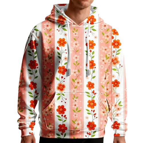 Sudadera con capucha informal para hombre con diseño de rosas 3D naranja talla m