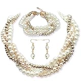 S SUSANN Pearl Necklace Set fake pearl necklaces Pearl Earrings Pearl Bracelet Cluster Bead Collar T