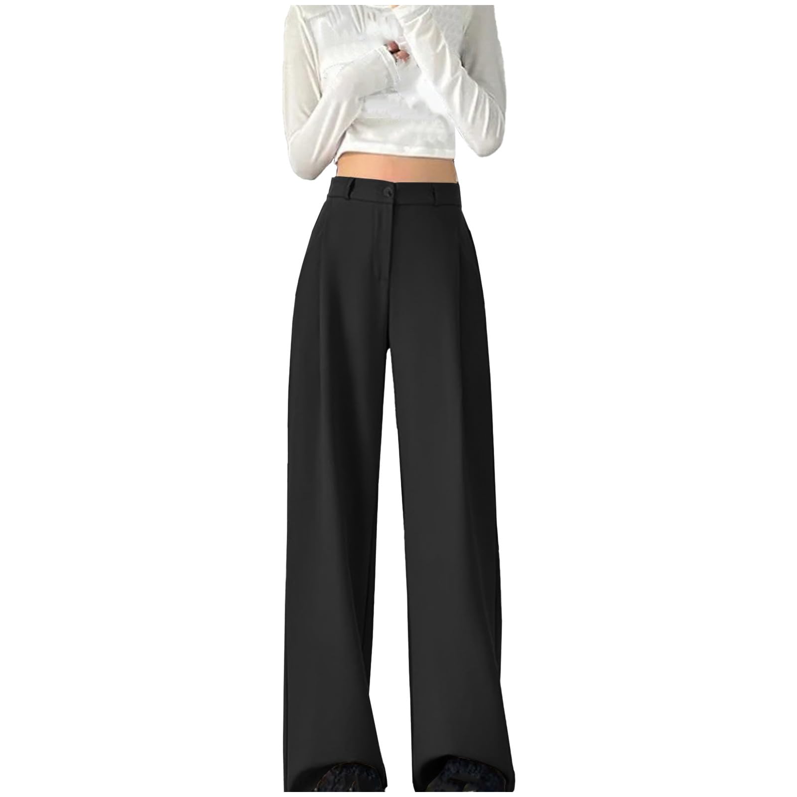 Womens Casual Wide Leg Pants High Waisted Button Down Straight Long Trousers Palazzo Pants Business Office Flowy Pants