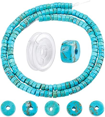 SUNNYCLUE 1 Box 122Pcs Gemstone Heishi Beads Natural Howlite Bead Flat Round Beads 8mm Beaded Disc Stone Loose Spacer Beads for Jewellery Making Beading Kit Turquoise Color Bracelet Necklace Supplies