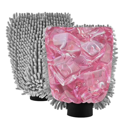 Manoplas de microfibra transparentes para lavado de coche, color rosa, sin arañazos, guantes de lavado de coche