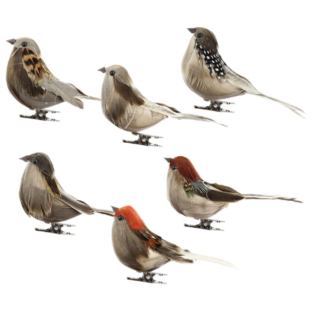 AwnsIMfreien Small Bird Figures, Artificial Feathers Birds Colourful Clip On Faux Foam Birds Garden Bird Figurines Ornament 6PCS, Clip On Foam