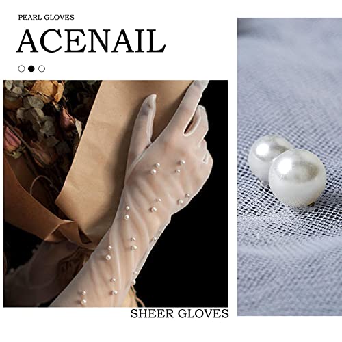 image for Acenail Pearl Women’s Wedding Gloves Long Tulle Bridal Gloves White 