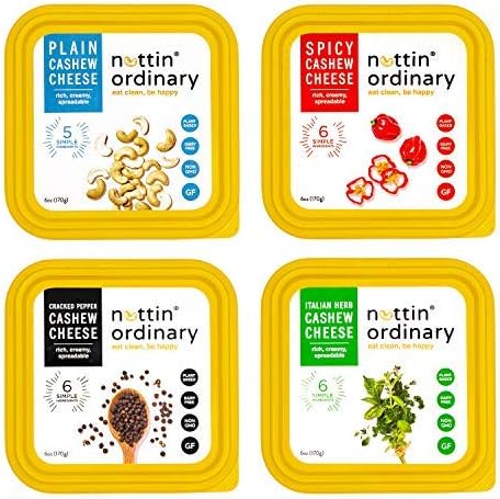 Nuttin Ordinary Plant-Based Cashew Cheese, Dairy-Free Cheese, Gluten-Free, Vegan Cheese - Variety 4 Pack 6oz Each