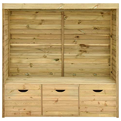 Festnight Gartenlaube-Bank mit 3 Schubladen 170 x 80 x 169 cm Massivholz Kiefer Gartenlaube Bank Rustikal Gartenbank…