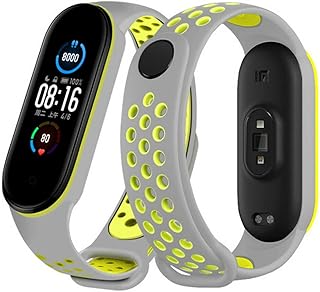 Silicone Sport Strap for Mi Band 5 / Mi Band 6 (Gray and Lemon)