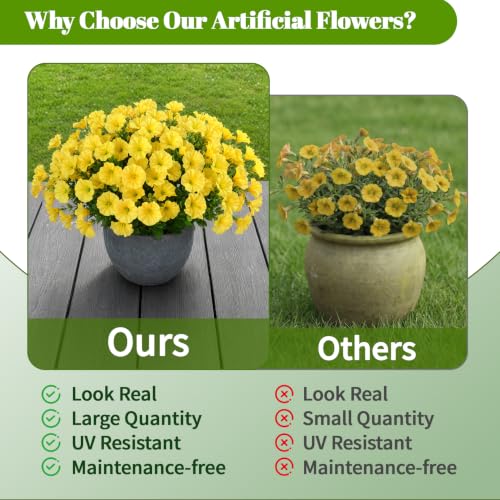 NINTYNINE 12 Bundles Artificial Flowers for Outdoors UV Resistant Yellow — view 4