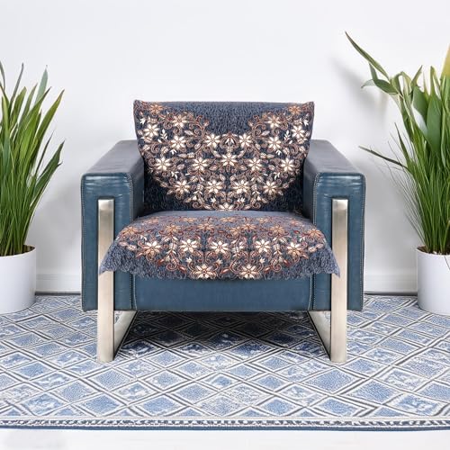 Image of Premium Chenille Woven Anti-Slip 1 Seater Sofa Cover | L-Shape Sofa Seat Protector for Living Room | Durable & Stylish Slipcover - Grey Phoolkari