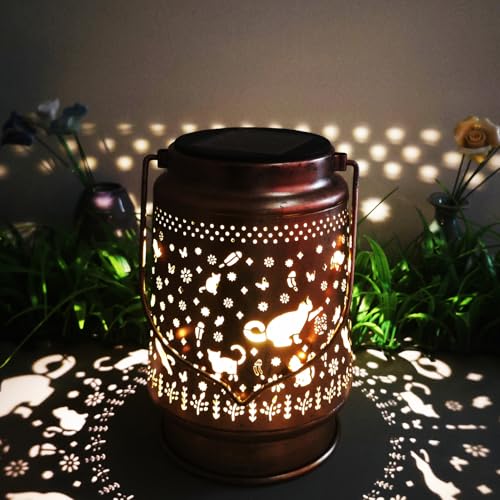 Faroles solares para gatos para exteriores, impermeables, para colgar, lámpara de arte para gatos, regalos para mujeres, patio, césped, camino, paisaje, decoración de jardín, regalos para amantes de