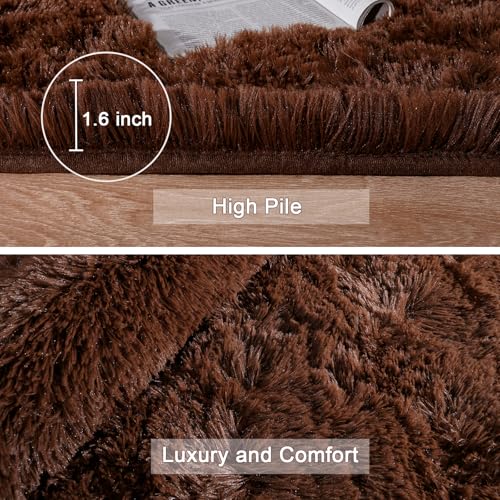 HOMORE Brown Living Room Rug, 4x6 Feet Fluffy Area Rug Modern Shag Rugs for Bedroom Dorm Super Soft and Comfy Carpet, Cute Carpets for Kids Nursery Girls Home Decor