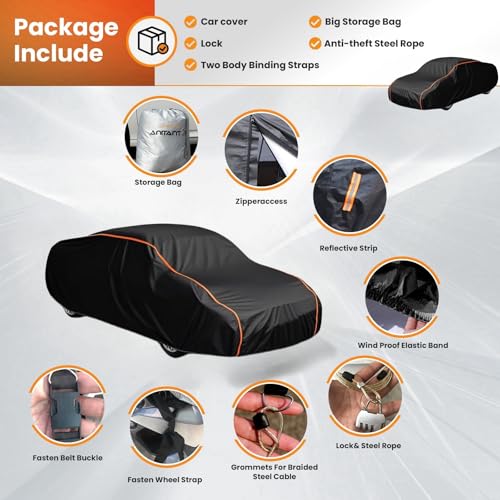 Image of Waterproof Sport Car Cover Super Lightweight Car Covers for Automobiles All Weather UV and Scratch Resistant Zipper Access Snow Car Covers Fit Coupe Under 163 inch