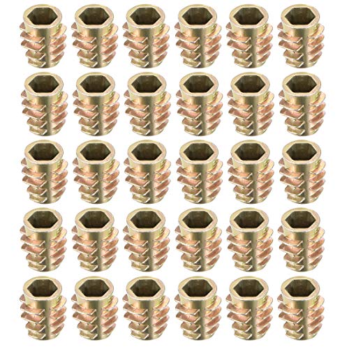 Image of sourcing map Furniture Threaded Insert Nuts Zinc Alloy Hex-Flush M6 Internal Threads 13mm Length 30pcs