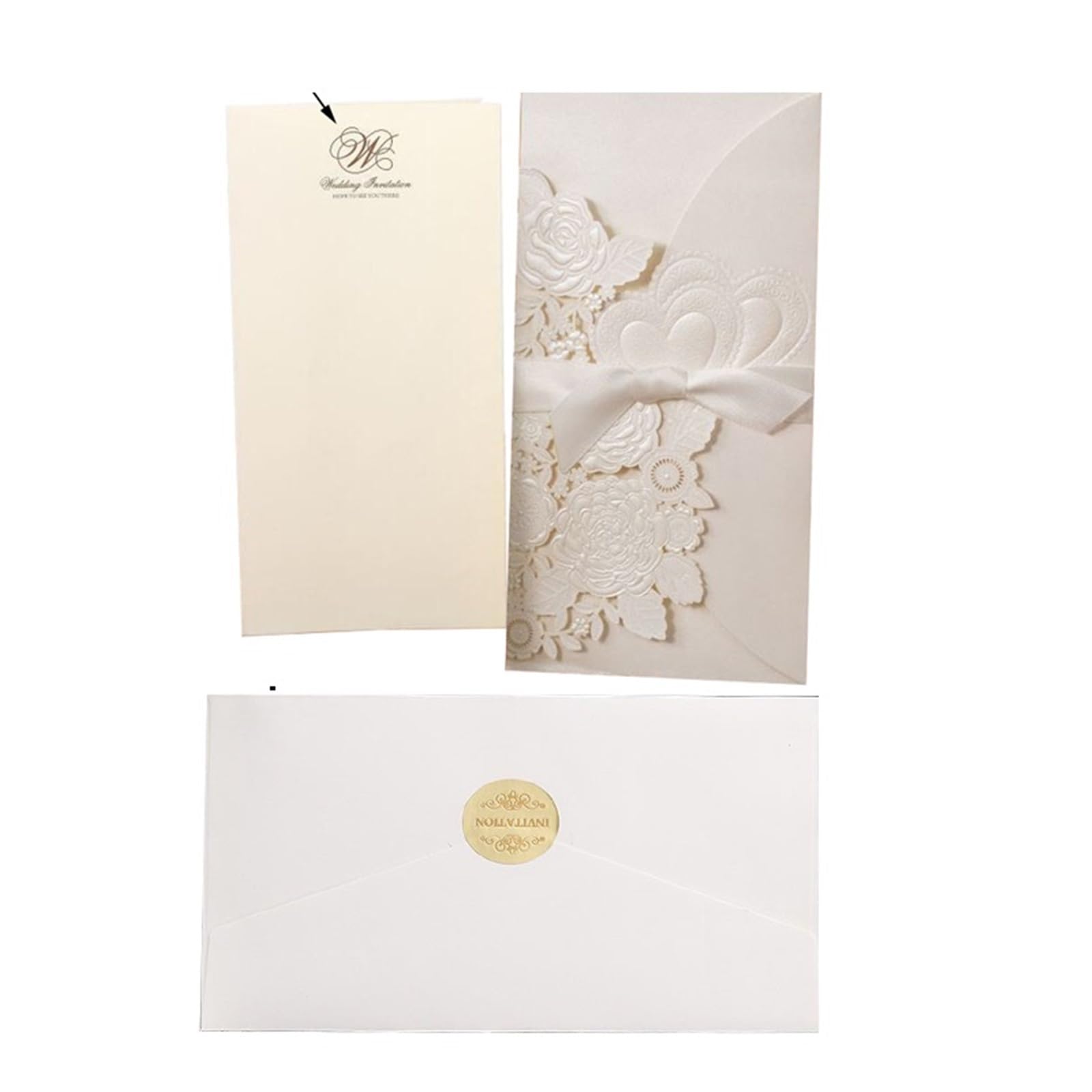 Einladungskarten Hochzeit 5/10 Stück lasergeschnittene Hochzeitseinladungen, Liebesherzen, individuelle Grußkarten mit Band, Brautparty, Hochzeit, Partyzubehör Hochzeitseinladungskarten(Color:One Set