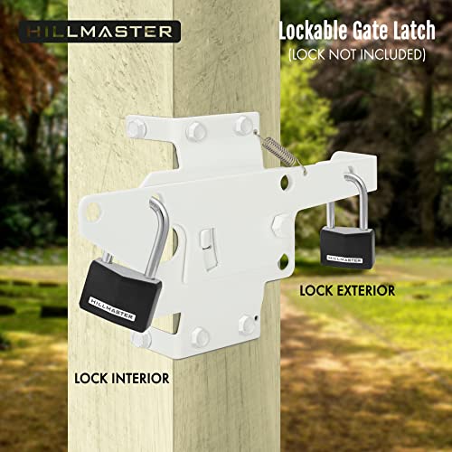 Image of HILLMASTER Heavy Duty Self-Locking Gate Latch for Wooden Fence, Post Mount Automatic Gate Lock Gravity Door Latch Hardware for Secure Pool, Outdoor Garden, Metal Gates Vinyl Fence, White Finish