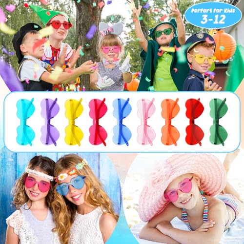 18 Heart Shape Rimless Sunglasses Kids Transparent Party Glasses Colored Eyewear for Boy/Girls Birthday Supplies3